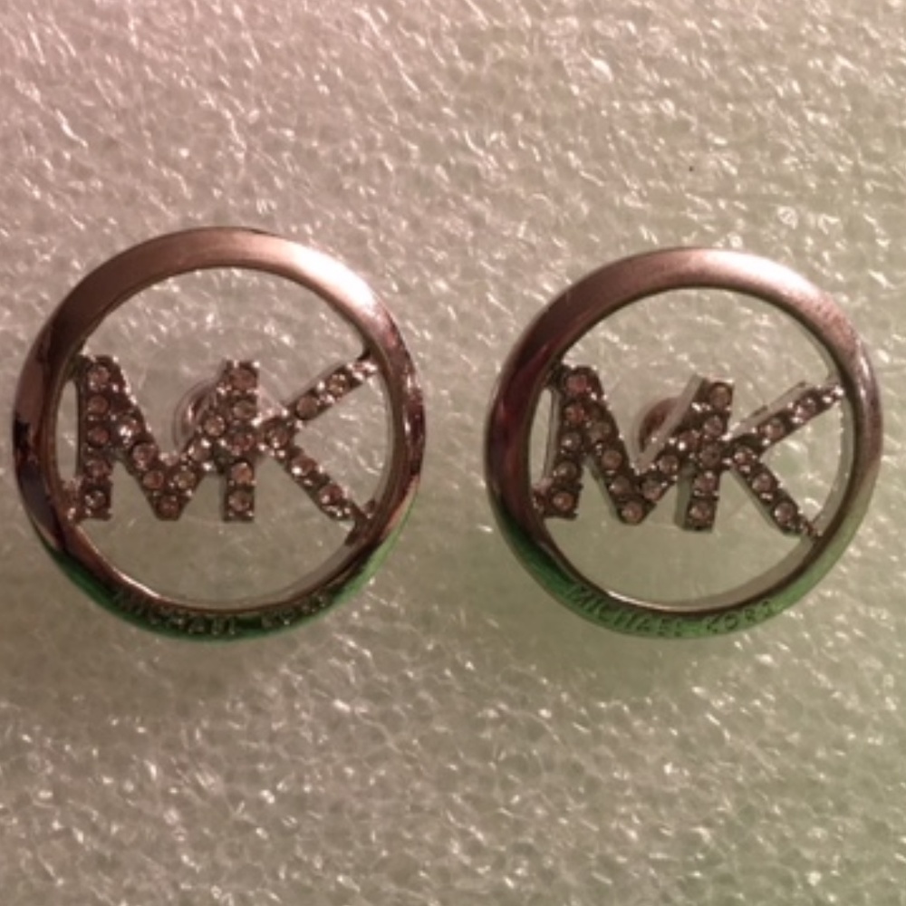 New Silver Tone Post Earrings w/Crystal Initials